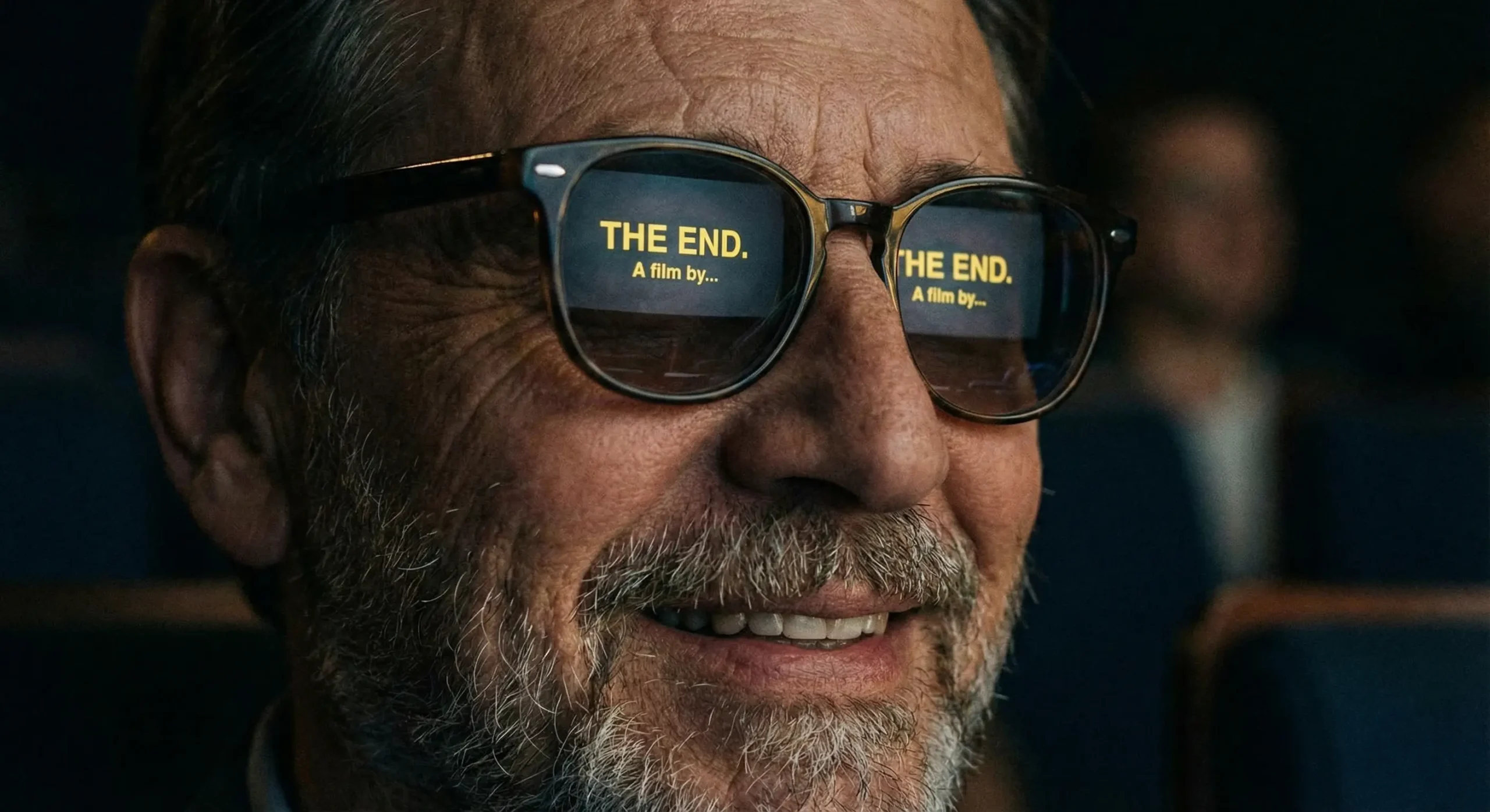 Viewer showing emotional reaction while watching a film with subtitles