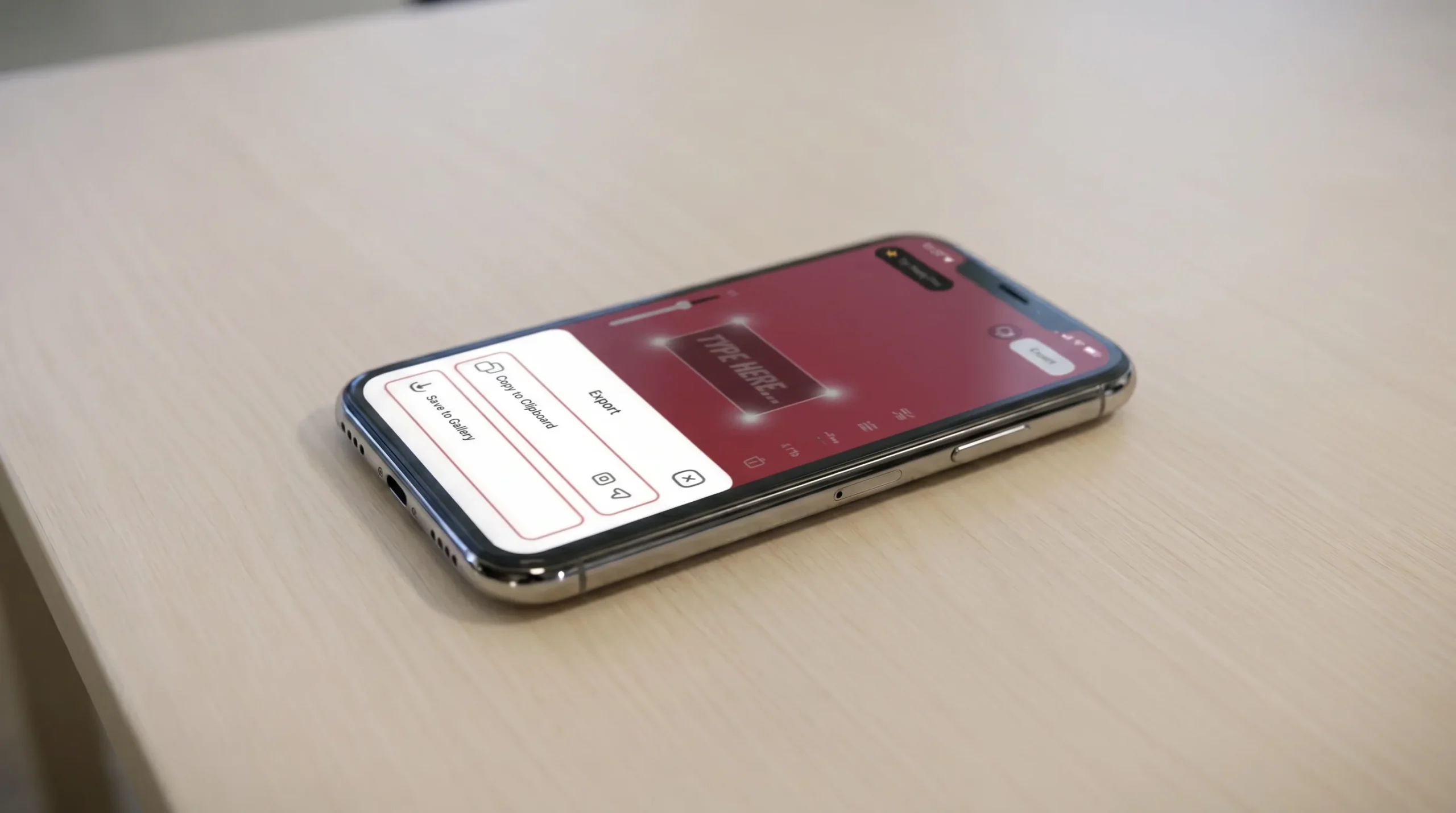 Fonto app showing Export menu with Copy to clipboard option